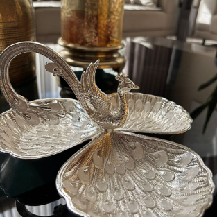 SS DRY FRUIT TRAY PEACOCK 3 LEAF''