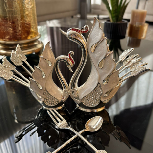 SS SWAN SPOON FORK SET''
