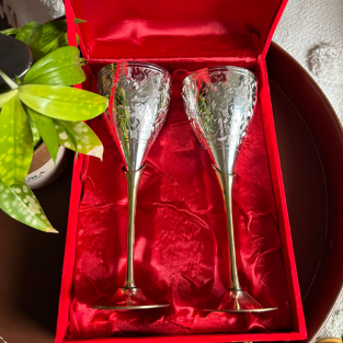 SILVER WITH GOLD CHAMPAGENE GLASS IN BOX