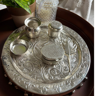 PURE GERMAN SILVER ARTHI THALI GHUNGURU''