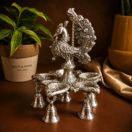 PEACOCK DIYA WITH BELL HANGING PAIR