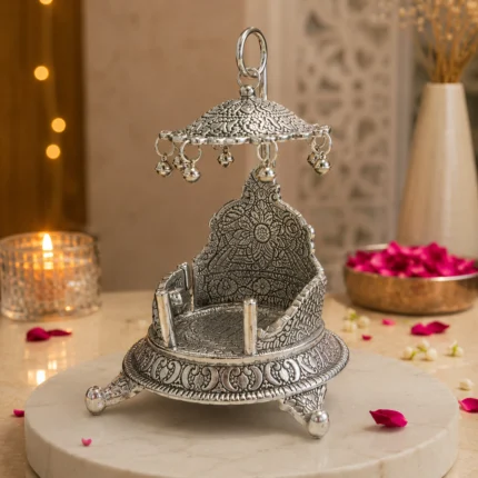 SMAL OXIDISED SINGHASAN VELVET BOX''